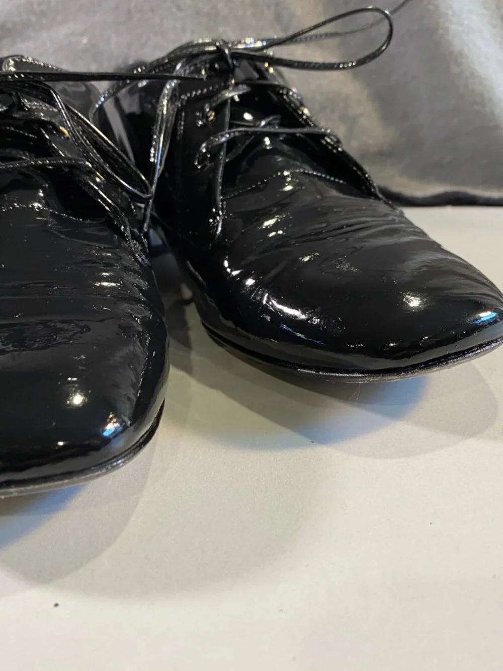 CHANEL Black Patent Leather Square Toe Oxfords Loafers 37 Italy